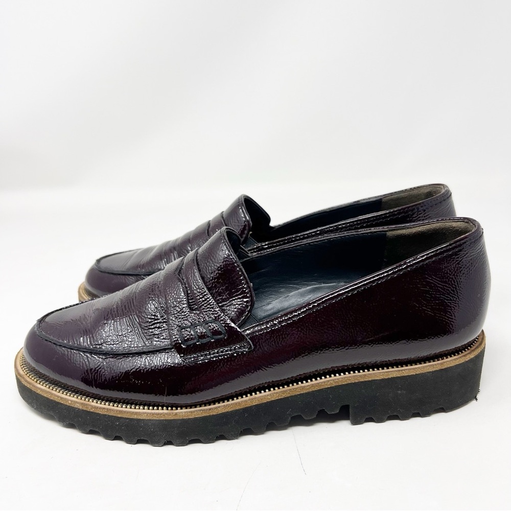 PAUL GREEN NATASHA PLATFORM PENNY LOAFERS BURGUNDY PATENT LEATHER LUG SOLE SZ 8